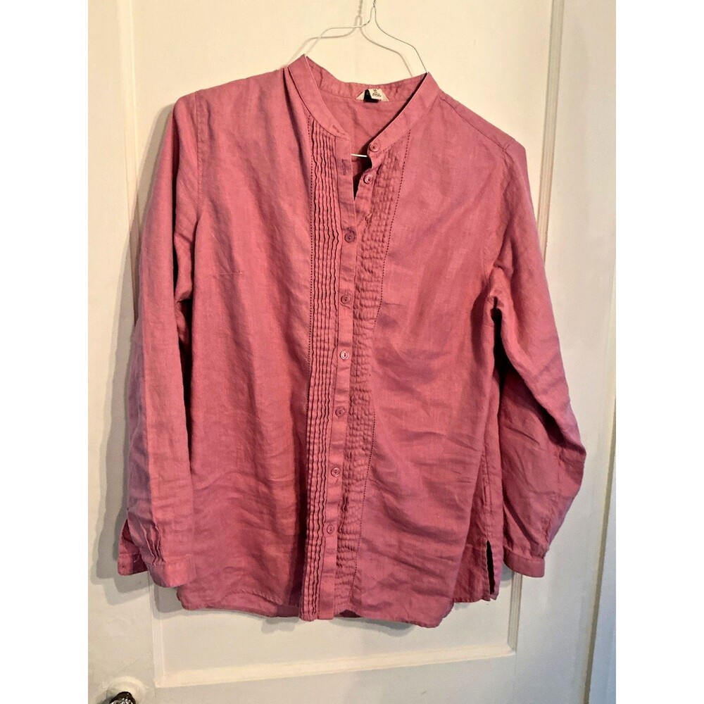 L.L. Bean 100% Linen Tunic Shirt Sz M  Purple Coastal Preppy MWahable